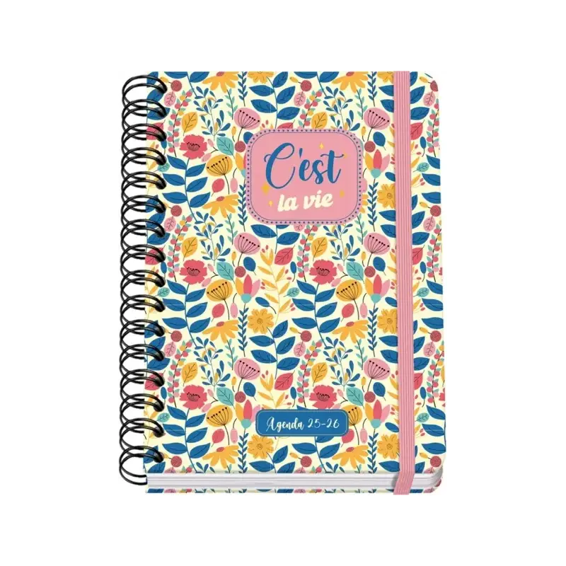 Dohe C´est la Vie Agenda Escolar 25/26 Espiral Wire’o A5 - Semana Vista - Papel 80g/m2 - 4 Hojas de Pegatinas - Cubierta de Cart