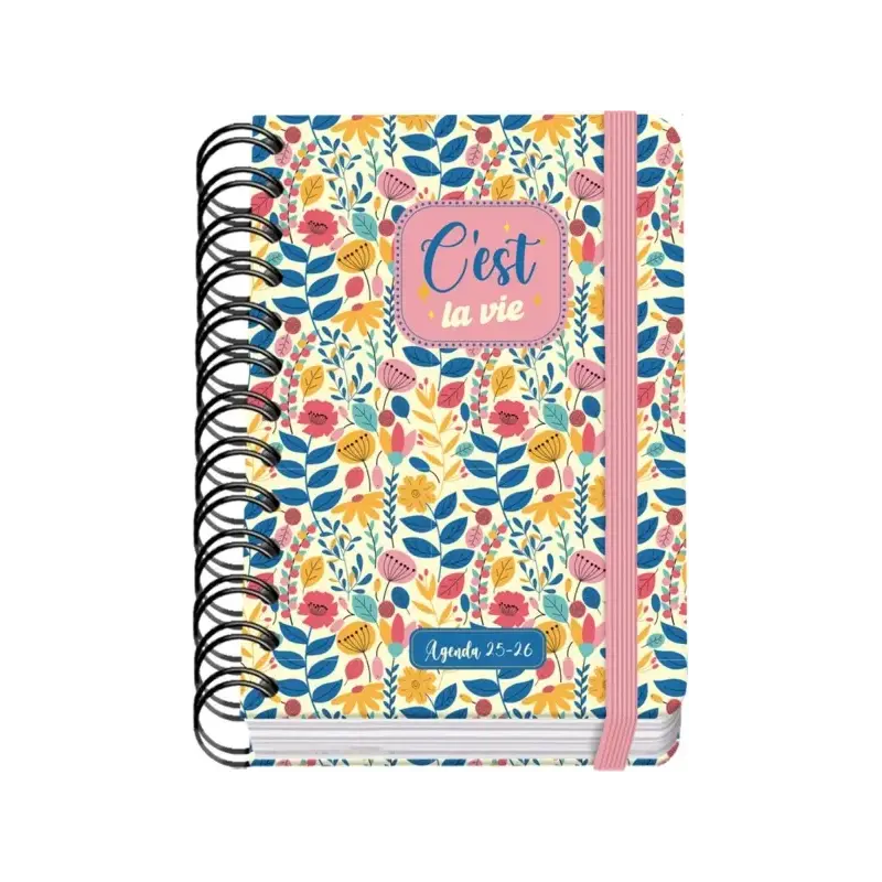 Dohe C´est la Vie Agenda Escolar 25/26 Espiral Wire’o A6 - Dia Pagina - Papel 80g/m2 - 4 Hojas de Pegatinas - Cubierta de Carton