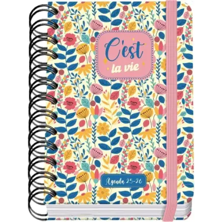 Dohe C´est la Vie Agenda Escolar 25/26 Espiral Wire’o A6 - Dia Pagina - Papel 80g/m2 - 4 Hojas de Pegatinas - Cubierta de Carton