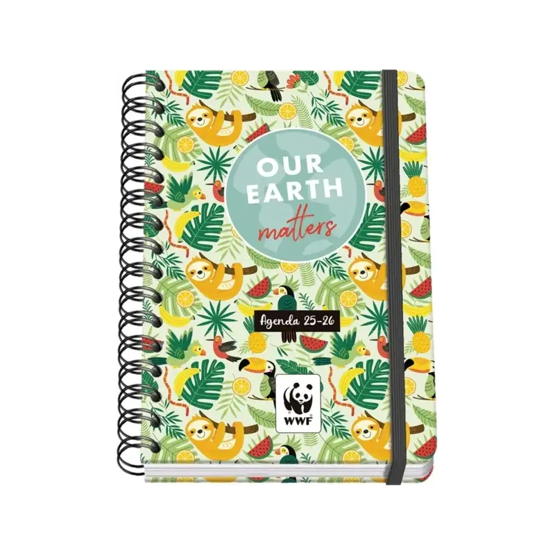 Dohe WWF Tropic Agenda Escolar 25/26 Espiral Wire’o A5 - Semana Vista - Papel 80g/m2 - 4 Hojas de Pegatinas - Cubierta de Carton