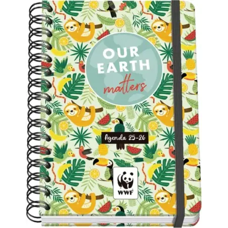 Dohe WWF Tropic Agenda Escolar 25/26 Espiral Wire’o A5 - Semana Vista - Papel 80g/m2 - 4 Hojas de Pegatinas - Cubierta de Carton