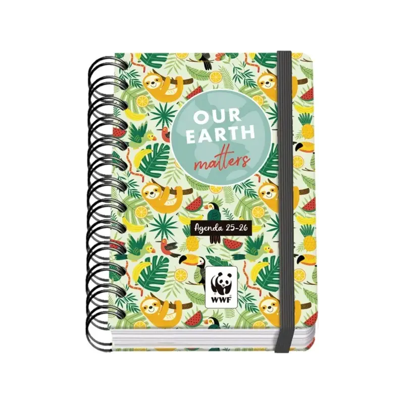Dohe WWF Tropic Agenda Escolar 25/26 Espiral Wire’o A6 - Dia Pagina - Papel 80g/m2 - 4 Hojas de Pegatinas - Cubierta de Carton P