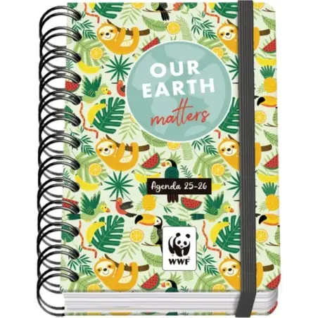 Dohe WWF Tropic Agenda Escolar 25/26 Espiral Wire’o A6 - Dia Pagina - Papel 80g/m2 - 4 Hojas de Pegatinas - Cubierta de Carton P