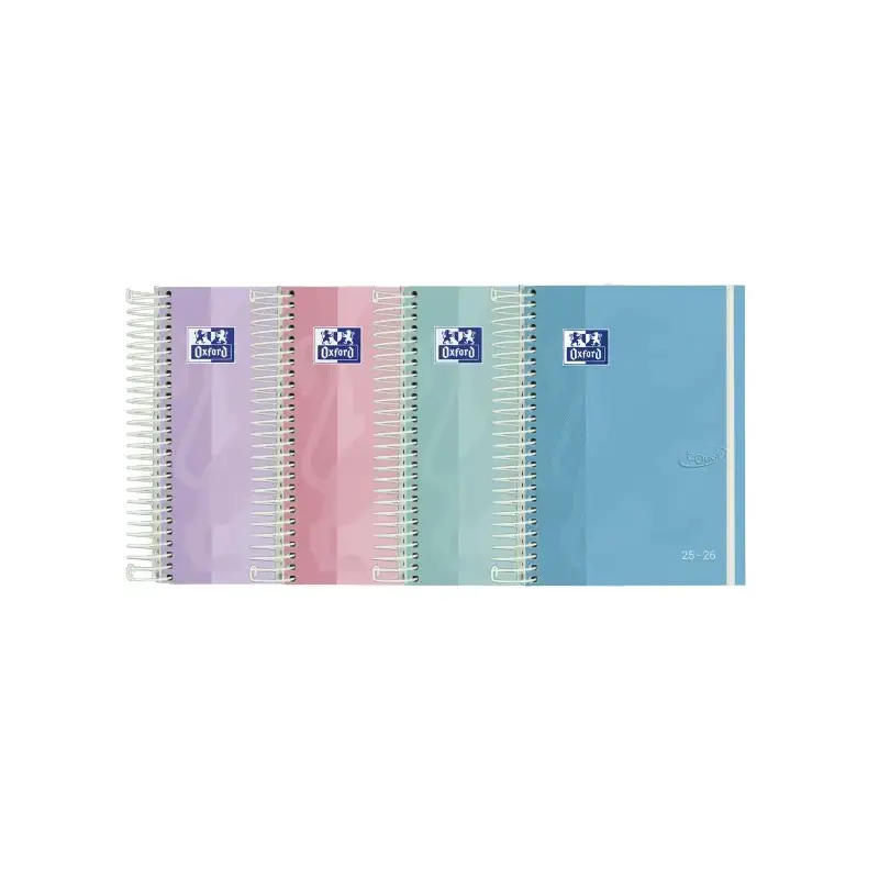 Oxford Touch Pastel Agenda Escolar 25/26 Espiral Semana Vista - Tamaño 4º - Tapa Extradura Peliculado Touch - Esquinas Microperf