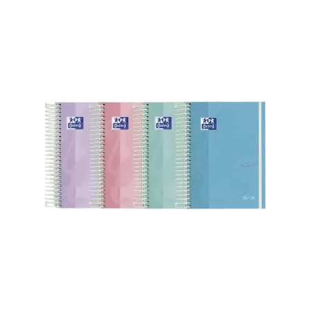 Oxford Touch Pastel Agenda Escolar 25/26 Espiral Semana Vista - Tamaño 4º - Tapa Extradura Peliculado Touch - Esquinas Microperf