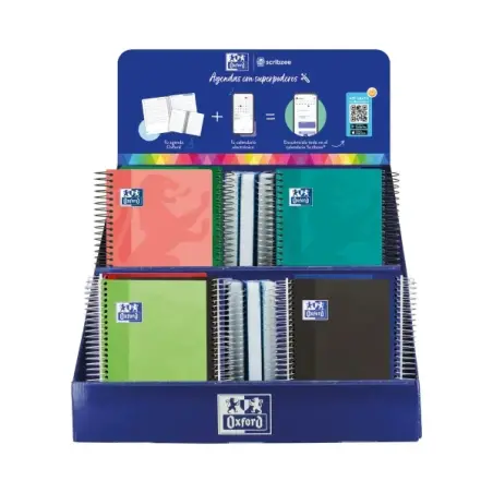 Oxford Basicos Expositor de 38 Agendas Escolares 25/26 Espiral - Incluye Agendas de Dia Pagina y Semana Vista - Diseños Surtidos