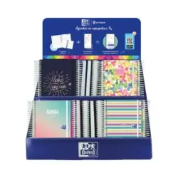 Oxford Impulso Expositor de 38 Agendas Escolares 25/26 Espiral - Incluye Agendas de Dia Pagina y Semana Vista - Diseños Surtidos