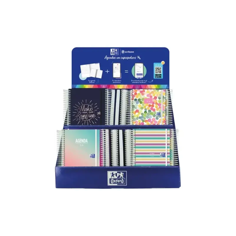 Oxford Impulso Expositor de 38 Agendas Escolares 25/26 Espiral - Incluye Agendas de Dia Pagina y Semana Vista - Diseños Surtidos