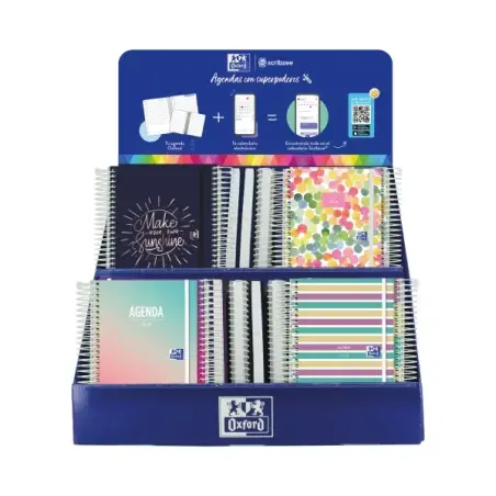 Oxford Impulso Expositor de 38 Agendas Escolares 25/26 Espiral - Incluye Agendas de Dia Pagina y Semana Vista - Diseños Surtidos