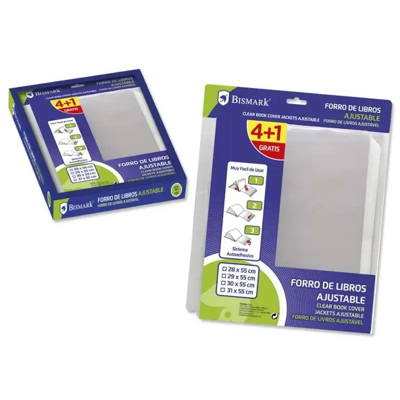 Bismark Pack de 5 Forros para Libros 310mm de Polipropileno - Solapa Ajustable - Facil Forrado en 3 Pasos - Sin Necesidad de Cor