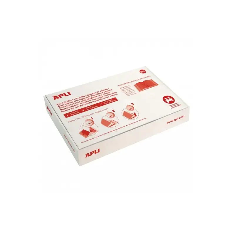 Apli Caja de 100 Forros para Libros 280mm PVC 130 micras - Solapa Autoajustable - Facil Forrado en 3 Pasos - Transparente | Ahor