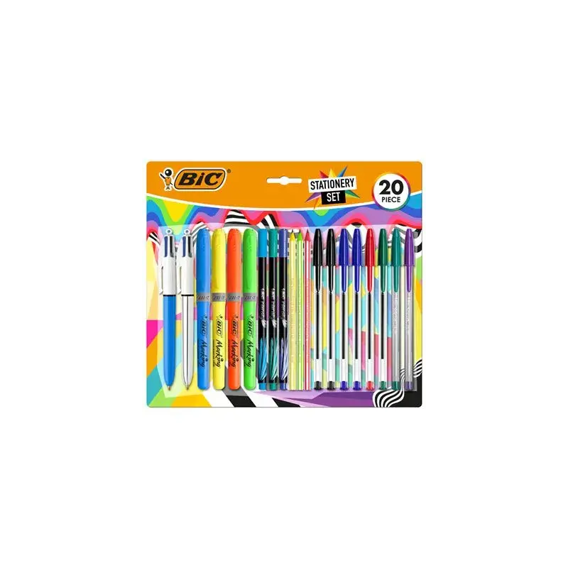 Bic Escritura Multicolor Pack de 20 Piezas Variadas - 6 Bic Cristal Original, 2 Bic Cristal Fun, 2 Bic 4 Colores, 3 Bic Intensit