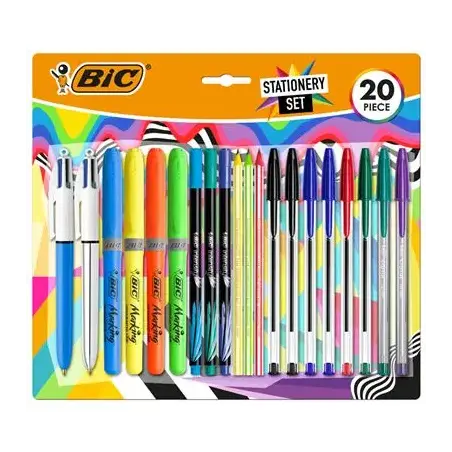 Bic Escritura Multicolor Pack de 20 Piezas Variadas - 6 Bic Cristal Original, 2 Bic Cristal Fun, 2 Bic 4 Colores, 3 Bic Intensit