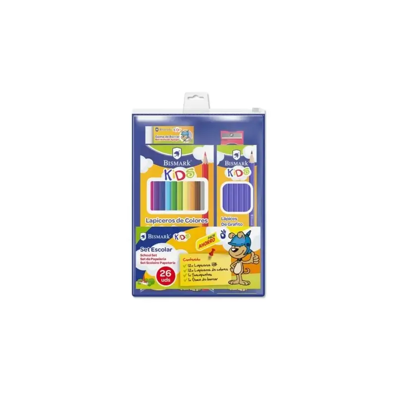 Bismark Pack Escolar con 12 Lapices HB, 12 Lapices de Colores, Afilalapiz y Goma de Borrar | Ahorro Imprimiendo