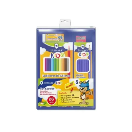 Bismark Pack Escolar con 12 Lapices HB, 12 Lapices de Colores, Afilalapiz y Goma de Borrar | Ahorro Imprimiendo