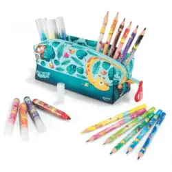Maped Jungle Fever Bebes Estuche de Tela con 12 Lapices de Colores Jumbo Jungle Fever (A partir de 2 años) y 12 Rotuladores de C