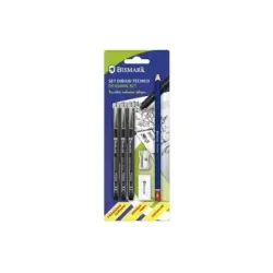 Bismark Pack Escolar con 3 Rotuladores Calibrados Color Negro 0.2, 0.4, 0.8mm, Lapicero HB, Goma, Afilalapiz | Ahorro Imprimiend