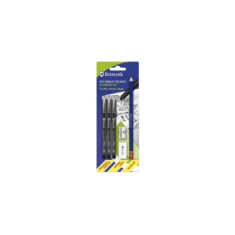 Bismark Pack Escolar con 3 Rotuladores Calibrados Color Negro 0.2, 0.4, 0.8mm, Lapicero HB, Goma, Afilalapiz | Ahorro Imprimiend