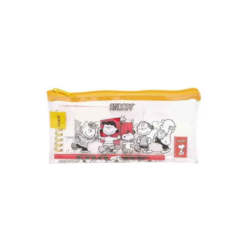 Safta Snoopy Pack Escolar con Portatodo de PVC - Cierre ZIP - Regla 15cm - 2 Lapices - Sacapuntas - Goma - Bloc de Notas con 70