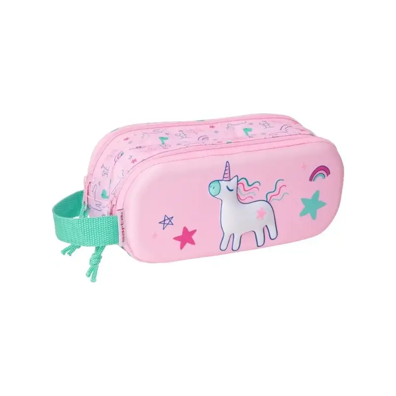 Safta Unicornio Portatodo - Cremallera - Asa Lateral - Color Rosa | Ahorro Imprimiendo