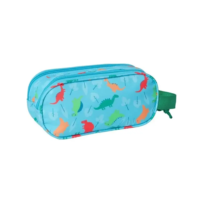 Safta Dino Portatodo - 2 Compartimentos con Cremalleras - Asa Lateral - Color Azul | Ahorro Imprimiendo