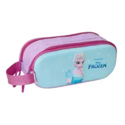 Safta Frozen Estuche Portatodo 3D - 2 Compartimentos - Asa de Mano - 21x8x6cm - Color Rosa/Azul | Ahorro Imprimiendo