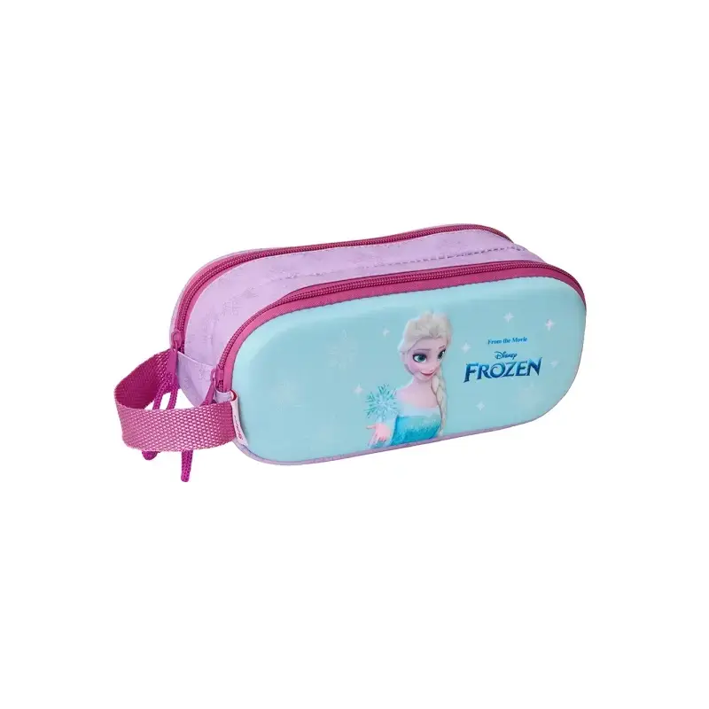 Safta Frozen Estuche Portatodo 3D - 2 Compartimentos - Asa de Mano - 21x8x6cm - Color Rosa/Azul | Ahorro Imprimiendo