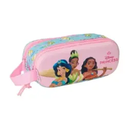 Safta Princesas Disney Estuche Portatodo 3D de 1L - 2 Compartimentos - Cierre de Cremallera - Asa de Mano - 21x8x6cm - Color Azu