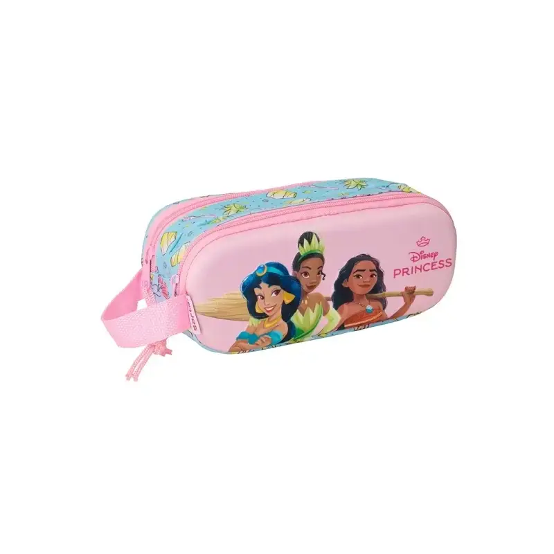 Safta Princesas Disney Estuche Portatodo 3D de 1L - 2 Compartimentos - Cierre de Cremallera - Asa de Mano - 21x8x6cm - Color Azu