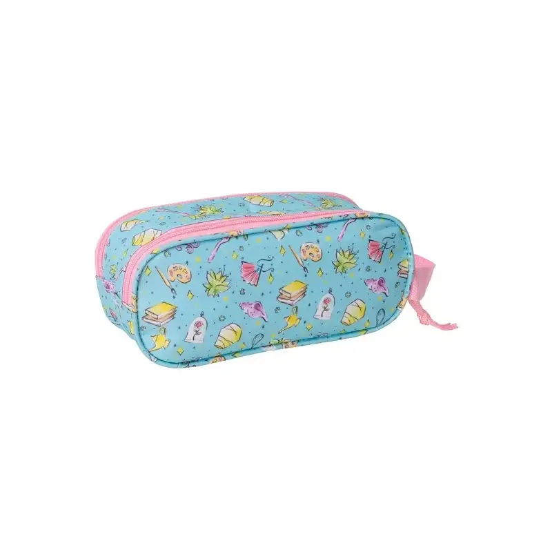 Safta Princesas Disney Estuche Portatodo 3D de 1L - 2 Compartimentos - Cierre de Cremallera - Asa de Mano - 21x8x6cm - Color Azu