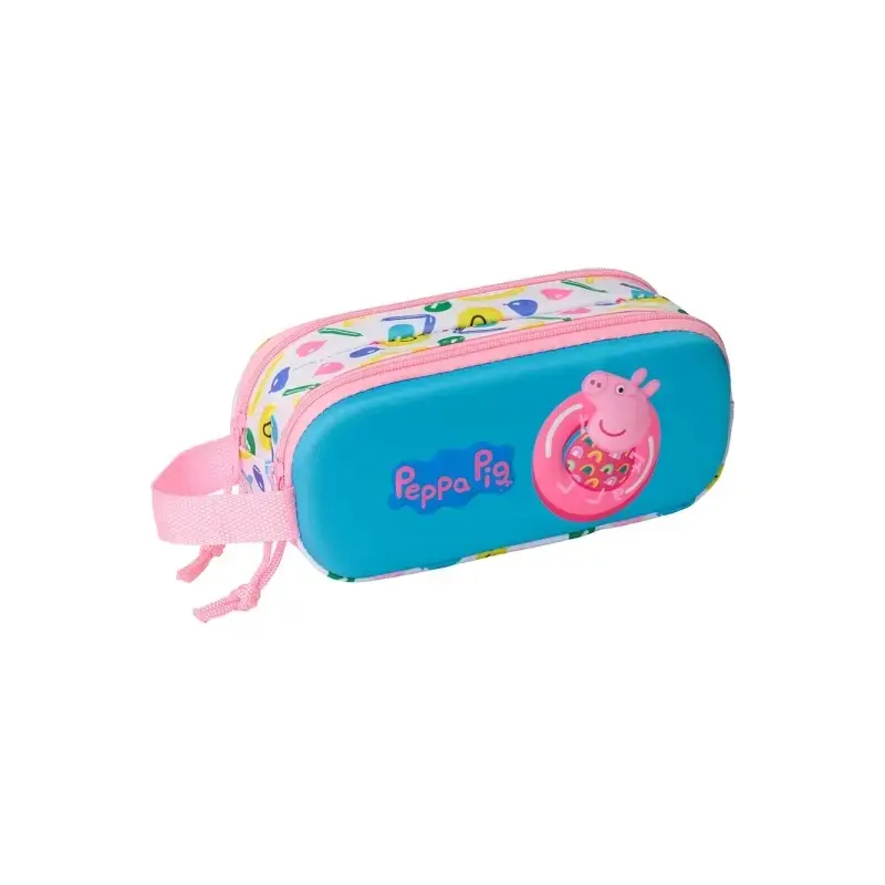 Safta Peppa Pig Estuche Portatodo 3D de 1L - 2 Compartimentos - Cierre de Cremallera - Asa de Mano - 21x8x6cm - Color Blanco y A