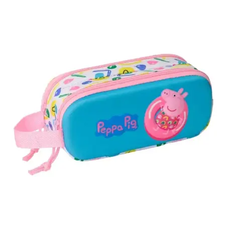 Safta Peppa Pig Estuche Portatodo 3D de 1L - 2 Compartimentos - Cierre de Cremallera - Asa de Mano - 21x8x6cm - Color Blanco y A
