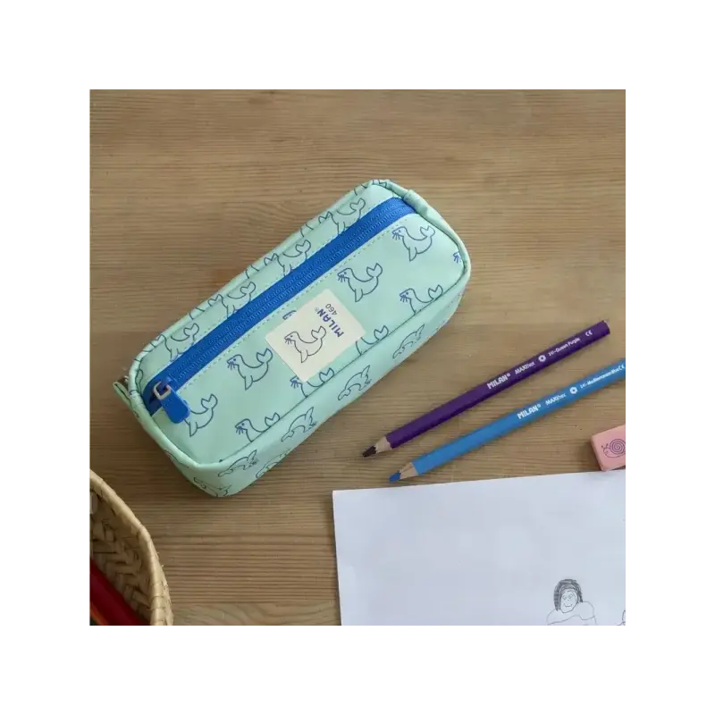 Milan Coleccion 460 Portatodo Rectangular - 2 Compartimentos con Cremallera - Color Verde/Azul | Ahorro Imprimiendo