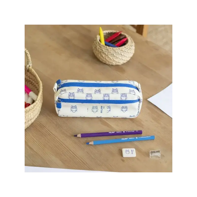 Milan Coleccion 460 Portatodo Rectangular - 2 Compartimentos con Cremallera - Color Beige/Azul | Ahorro Imprimiendo