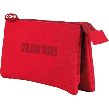 Dohe Colour Vibes Portatodo Triple - Cierre Doble con Cremallera y Tirador de Goma - Color Rojo | Ahorro Imprimiendo