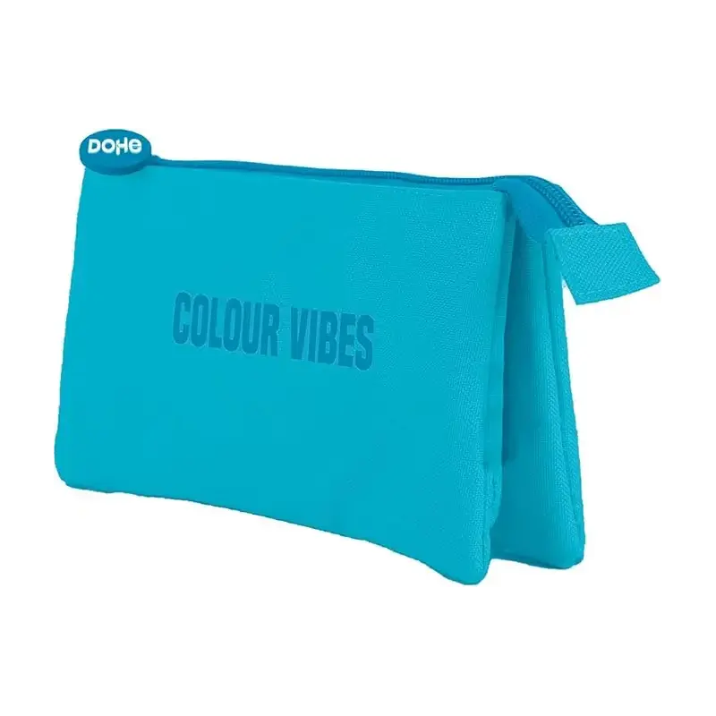 Dohe Colour Vibes Portatodo Triple - Cierre Doble con Cremallera y Tirador de Goma - Color Azul Cyan | Ahorro Imprimiendo