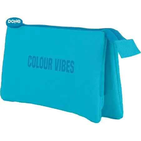 Dohe Colour Vibes Portatodo Triple - Cierre Doble con Cremallera y Tirador de Goma - Color Azul Cyan | Ahorro Imprimiendo