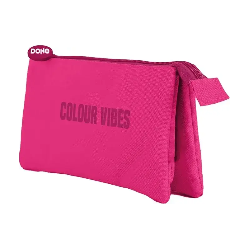 Dohe Colour Vibes Portatodo Triple - Cierre Doble con Cremallera y Tirador de Goma - Color Rosa | Ahorro Imprimiendo
