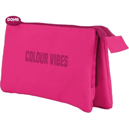 Dohe Colour Vibes Portatodo Triple - Cierre Doble con Cremallera y Tirador de Goma - Color Rosa | Ahorro Imprimiendo