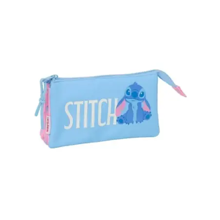 Safta Stitch Bright Portatodo - 3 Compartimentos con Cremalleras - Bolsillo Interior - 0.6L - 220x30x120mm - Color Azul | Ahorro
