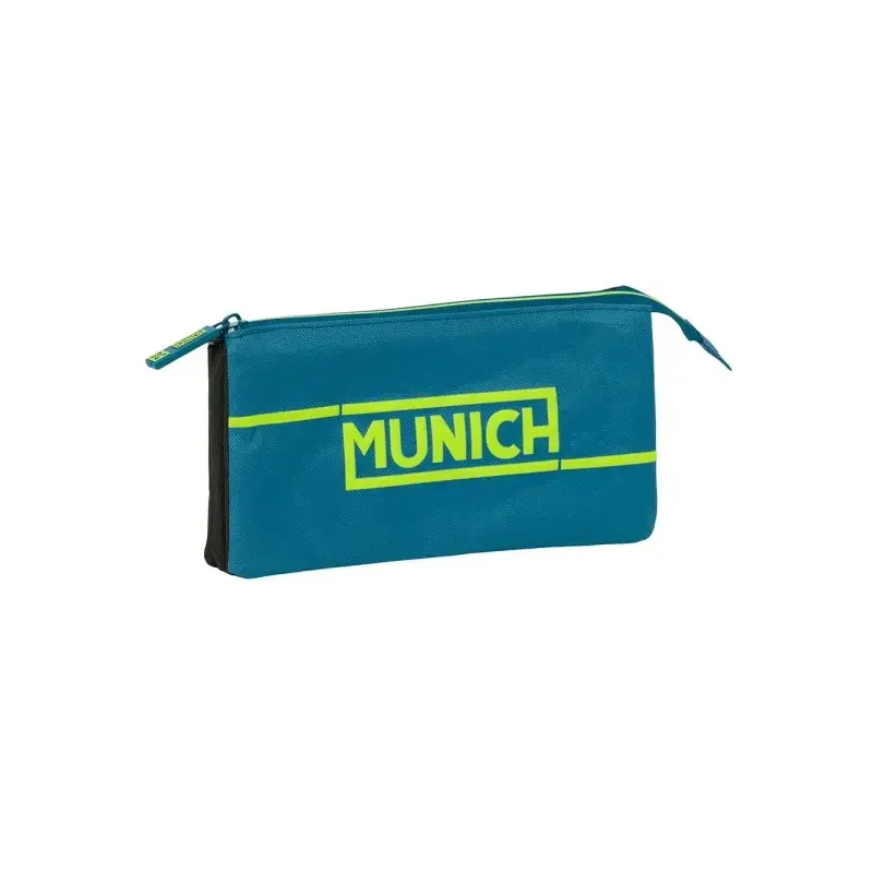 Safta Munich Land Portatodo - 3 Compartimentos con Cremalleras - Bolsillo Interior - 0.6L - 220x30x120mm - Color Azul Oscuro | A