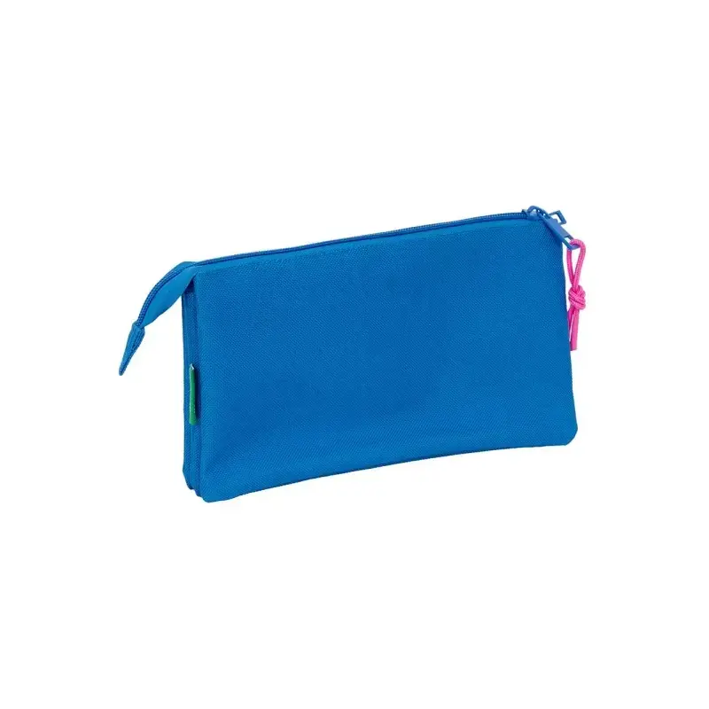 Safta Benetton Basics Azulina Portatodo - 3 Compartimentos con Cremalleras - Bolsillo Interior - 0.6L - 220x30x120mm - Color Azu