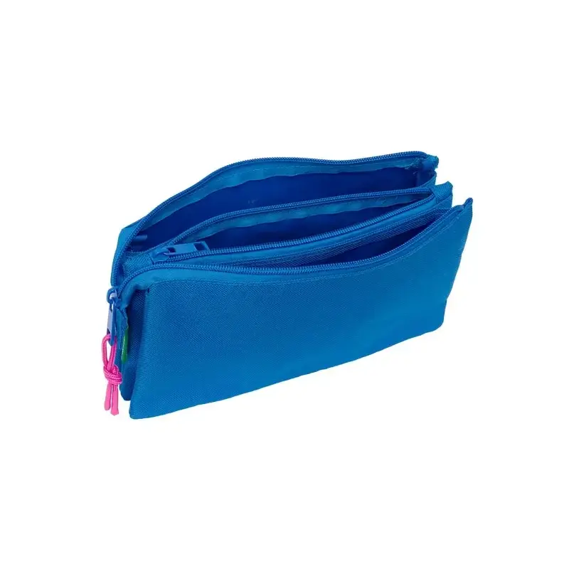 Safta Benetton Basics Azulina Portatodo - 3 Compartimentos con Cremalleras - Bolsillo Interior - 0.6L - 220x30x120mm - Color Azu