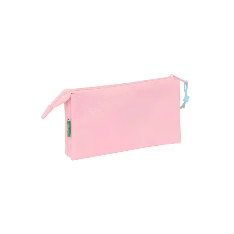 Safta Benetton Basics Portatodo - 3 Compartimentos con Cremalleras - Bolsillo Interior - 0.6L - 220x30x120mm - Color Rosa Pastel