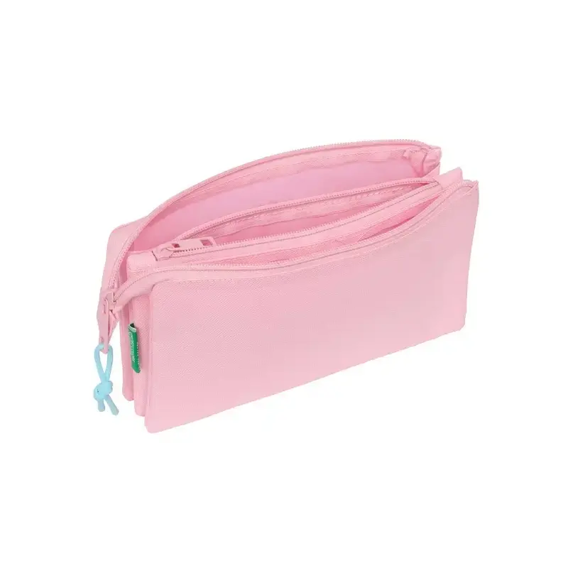 Safta Benetton Basics Portatodo - 3 Compartimentos con Cremalleras - Bolsillo Interior - 0.6L - 220x30x120mm - Color Rosa Pastel
