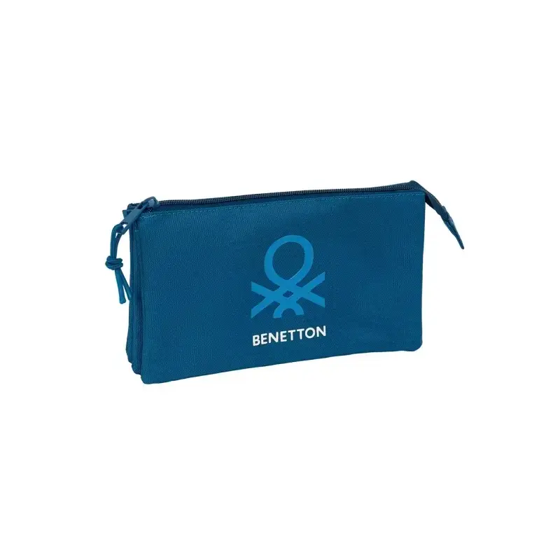 Safta Benetton Basics Marino Portatodo - 3 Compartimentos con Cremalleras - Bolsillo Interior - 0.6L - 220x30x120mm - Color Azul