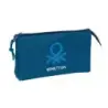 Safta Benetton Basics Marino Portatodo - 3 Compartimentos con Cremalleras - Bolsillo Interior - 0.6L - 220x30x120mm - Color Azul