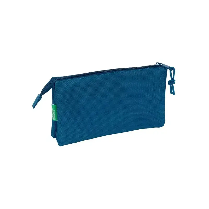 Safta Benetton Basics Marino Portatodo - 3 Compartimentos con Cremalleras - Bolsillo Interior - 0.6L - 220x30x120mm - Color Azul