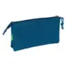 Safta Benetton Basics Marino Portatodo - 3 Compartimentos con Cremalleras - Bolsillo Interior - 0.6L - 220x30x120mm - Color Azul