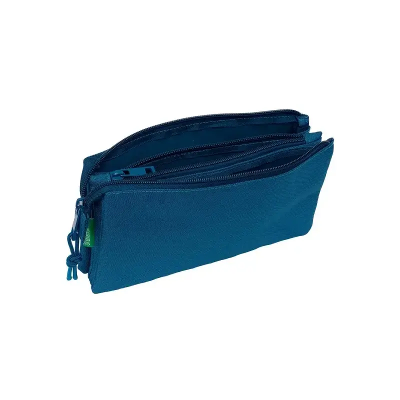 Safta Benetton Basics Marino Portatodo - 3 Compartimentos con Cremalleras - Bolsillo Interior - 0.6L - 220x30x120mm - Color Azul
